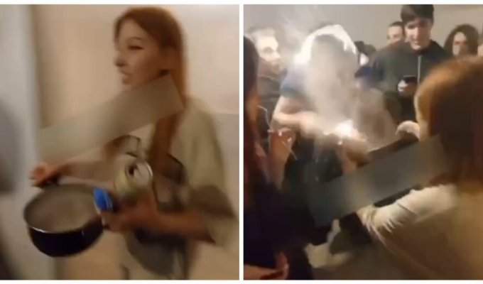In Russia, a girl doused one of the guests at a party with boiling water (3 photos + 1 video)