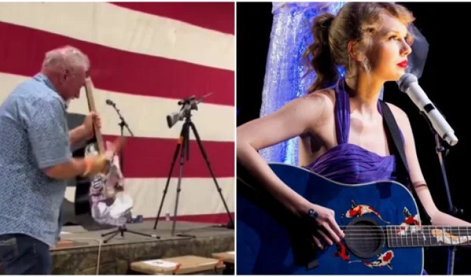 A man in Texas bought Taylor Swift's guitar and immediately smashed it with a hammer (2 photos + 2 videos)