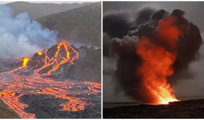 In Iceland, Sundhnukur volcano erupts near city (4 photos + 1 video)