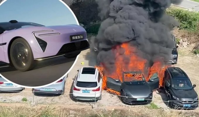 Практически новый электрокар Avatr 06 выгорел дотла, прихватив с собой другие автомобили (4 фото)