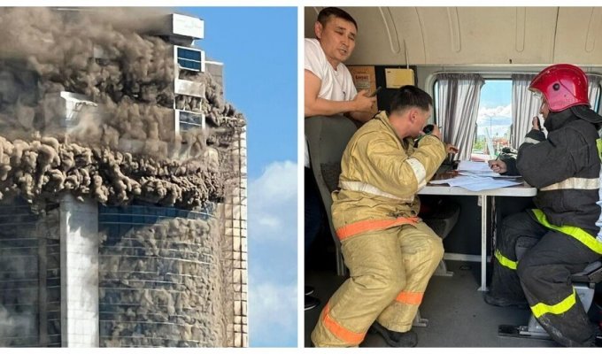 ЗМІ публікують кадри пожежі 26-поверхового житлового комплексу Астани (2 фото + 3 відео)