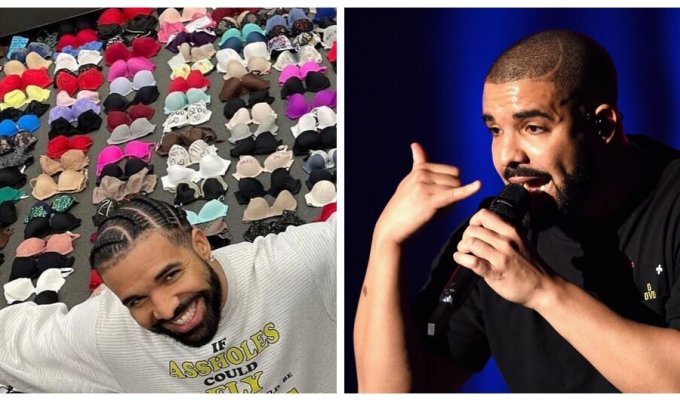 Fans threw rapper Drake with bras (2 photos + 1 video)