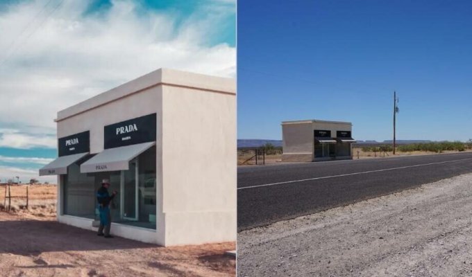 Что посреди пустыни Техаса делает бутик Prada, где вся обувь на правую ногу (6 фото)