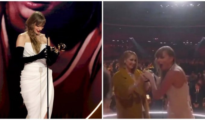 Taylor Swift snatched the Grammy statuette from Celine Dion's hands and enraged the audience (2 photos + 1 video)