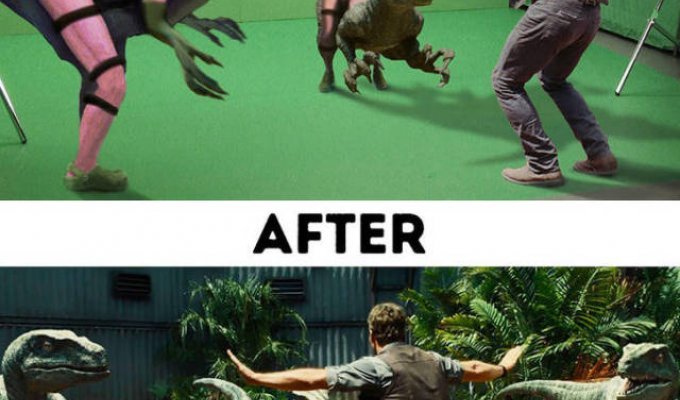 Современные кинофильмы "до и после" добавления спецэффектов (32 фото)