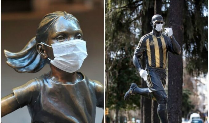 "Остановите это!": люди массово надевают медицинские маски на статуи (20 фото)