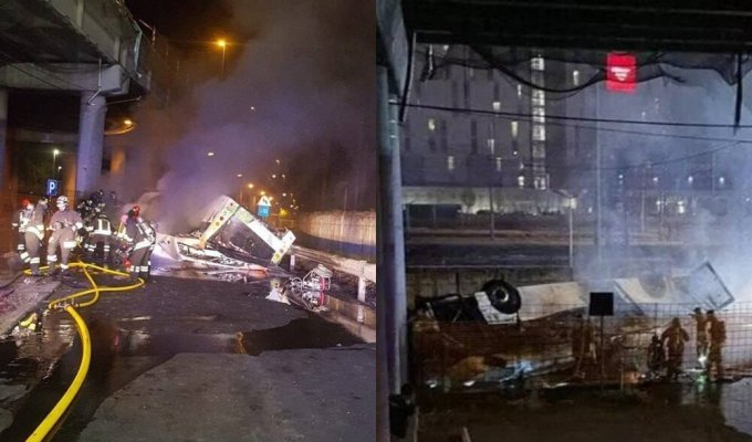 In Italy, a passenger bus fell from an overpass - more than 20 people were killed (5 photos + 1 video)