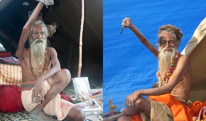Во имя мира на Земле и бога: индус держит поднятую руку 45 лет (9 фото)
