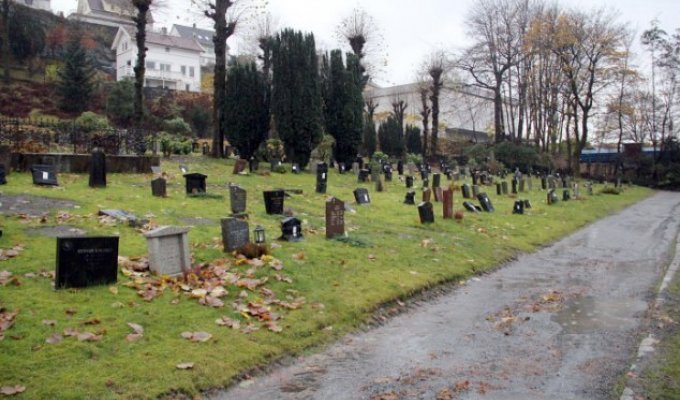 В Норвегии надгробные камни накрывают пакетами за неуплату (3 фото)