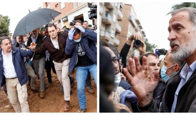 “Get out, murderers!”: the King of Spain and his entourage were pelted with mud during a visit to Valencia, which suffered from terrible floods (1 photo + 6 videos)