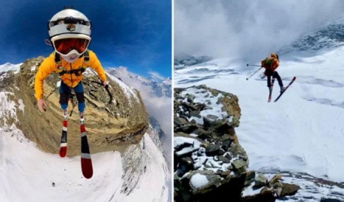 A Briton broke a world record by jumping on skis from a cliff in the Himalayas (2 photos + 1 video)