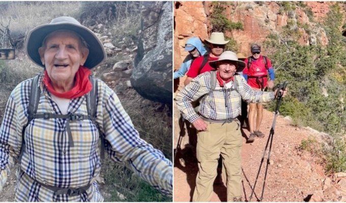 92-year-old grandfather broke a record by walking the Grand Canyon from rim to rim (8 photos + 1 video)