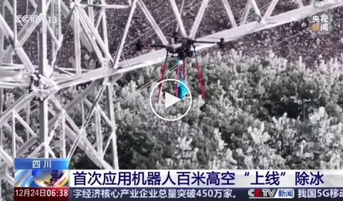 How in China, with the help of drones and robots, they remove ice from wires