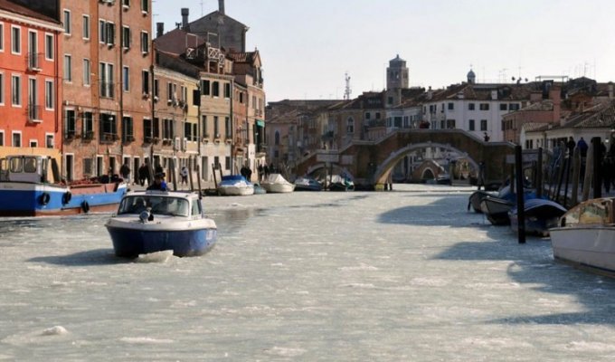 Венецианские каналы впервые за 80 лет сковало льдом (10 фото)