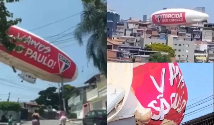 In Brazil, FC Sao Paulo rented an airship to advertise an upcoming match, but it crashed onto residential buildings (2 photos + 2 videos)