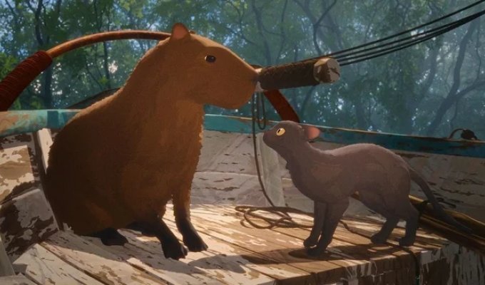 Why does the capybara in the cartoon "Flow" speak with the voice of a camel (3 photos + 1 video)