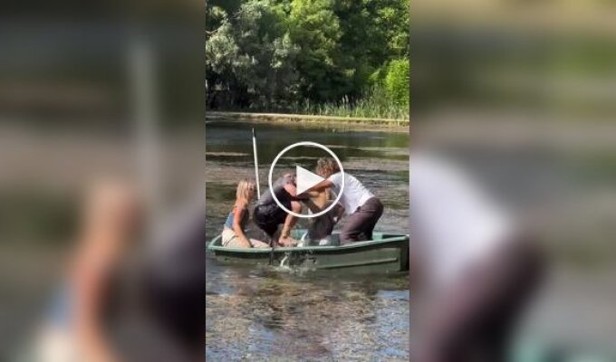 A boat ride ended in a mass swim.