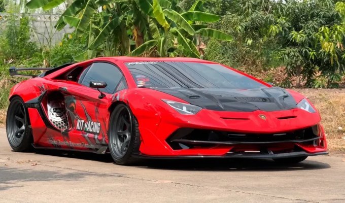 A realistic copy of the Lamborghini Aventador SVJ supercar was built from parts from old cars (5 photos + 1 video)