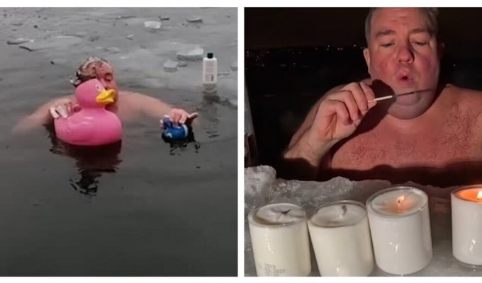 Meet the Swede who loves swimming in icy water with rubber duckies (5 photos + 2 videos)