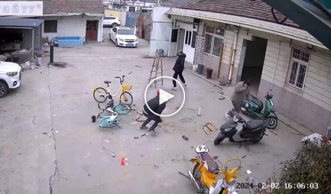 The Chinese man set off a firecracker and spectacularly crashed his car