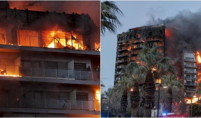 A 14-story building is on fire in Valencia (2 photos + 5 videos)