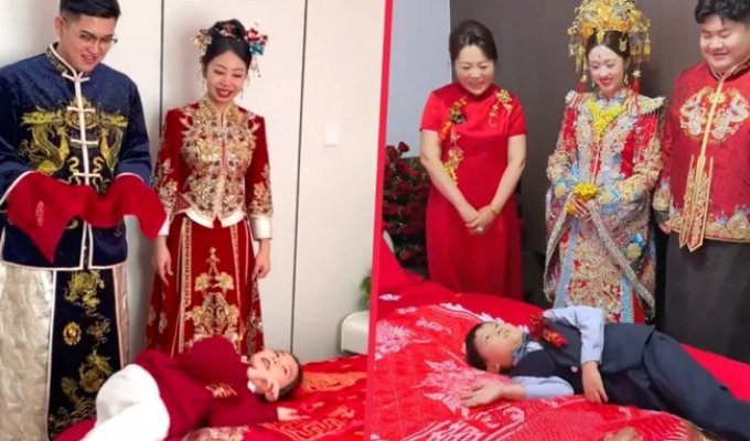 Why do Chinese force boys to lie on the marriage bed (7 photos)