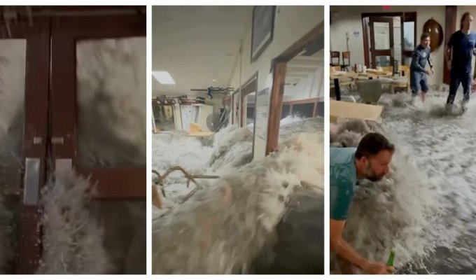 Giant waves destroyed the dining room at a US military base in the Marshall Islands (4 photos + 1 video)