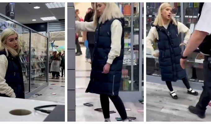 The girl caused a row in the store after refusing to return the goods (7 photos + 1 video)