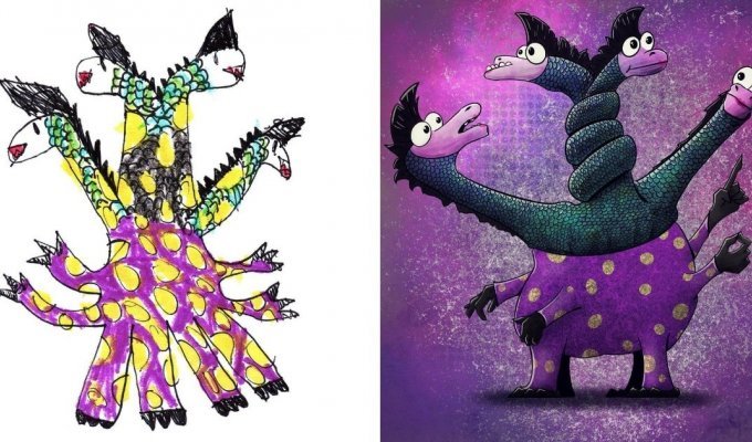 Ordinary children's drawings turned into adorable cartoon monsters (17 photos)