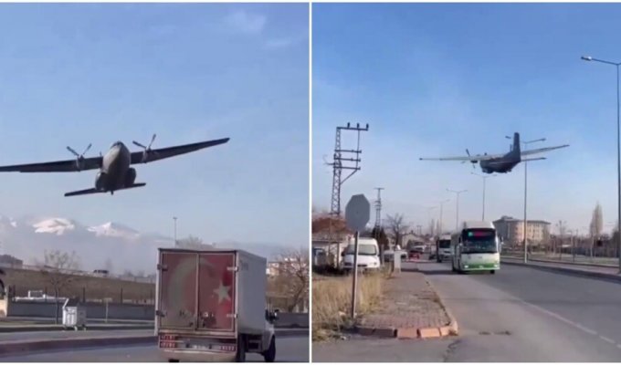 The emergency landing of a Turkish Air Force military transporter was caught on video (1 photo + 2 videos)