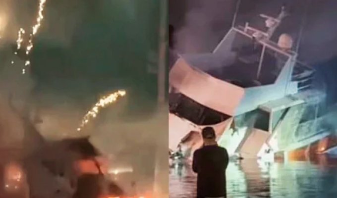 A luxury yacht worth a million dollars sank in Los Angeles due to a fireworks explosion (3 photos + 1 video)