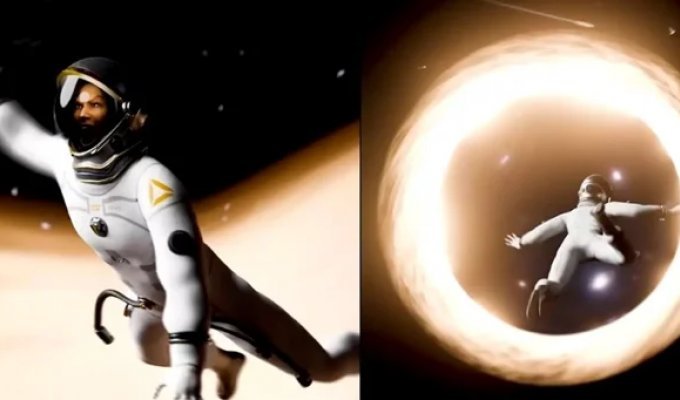 A frightening simulation: what will happen to a person if he falls into a black hole (3 photos + 1 video)