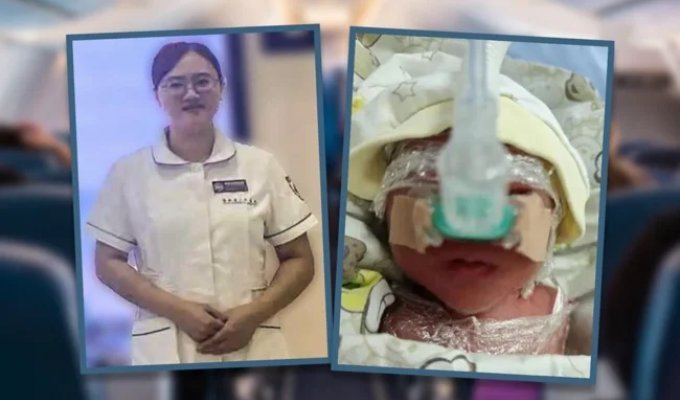 In China, a nurse saved a premature baby born on board an airplane (3 photos)