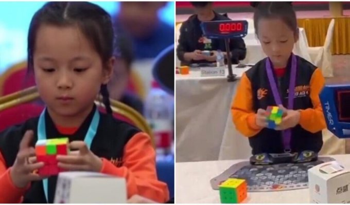 6-year-old girl breaks the record for solving a Rubik's cube (4 photos + 1 video)