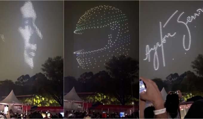 Drones made up the face of a deceased Formula 1 pilot in the sky (2 photos + 2 videos)