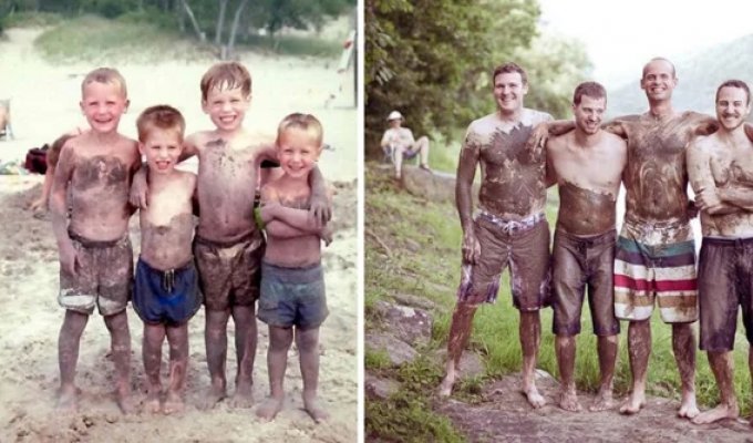 18 случаев,  когда люди повторили свои снимки из прошлого с теми  же людьми, в той же обстановке (19 фото)