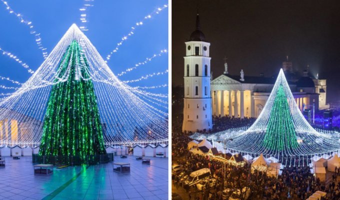 Праздник к нам приходит! В центре Вильнюса поставили елку, украшенную 50 000 лампочек (6 фото + 1 видео)
