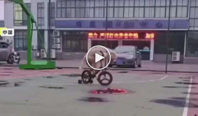 A dog from China rides a bicycle and skateboard