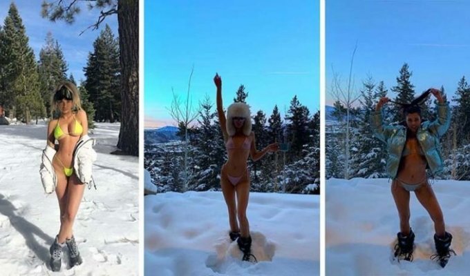Знаменитости решили не пропускать новый тренд, в котором красотки позируют в купальниках в снежную погоду (10 фото)