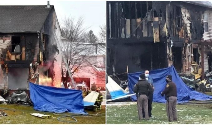 В Мичигане самолёт упал на жилой дом (2 фото)