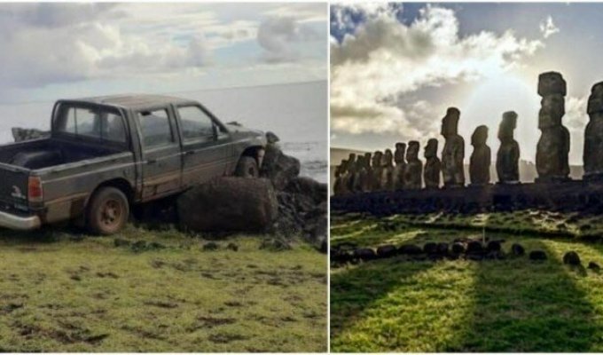 Грузовик уничтожил священную 1000-летнюю статую острова Пасхи (5 фото + 1 видео)