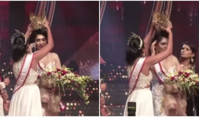 "Миссис мира" сорвала корону с победительницы конкурса вместе с волосами и надела её на другую участницу (3 фото + 1 видео)