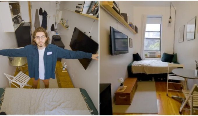 Американець живе в крихітній квартирі розміром з місце для паркування (4 фото + 1 відео)