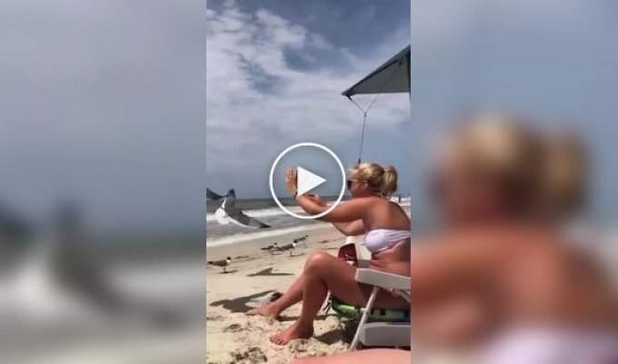 A woman deftly caught a seagull