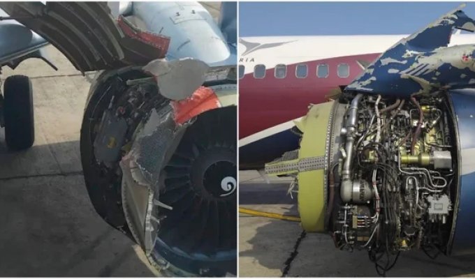 В Нигерии Boeing 737 лишился обшивки двигателя прямо в полете (2 фото + 2 видео)
