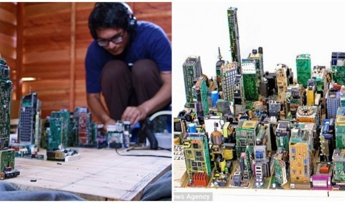 Студент смастерил макет Манхэттена из частей старых электронных приборов (7 фото)