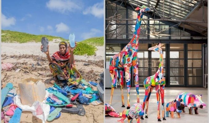 14 photos of how in Kenya sculptures are made from old flip-flops thrown into the sea (15 photos)