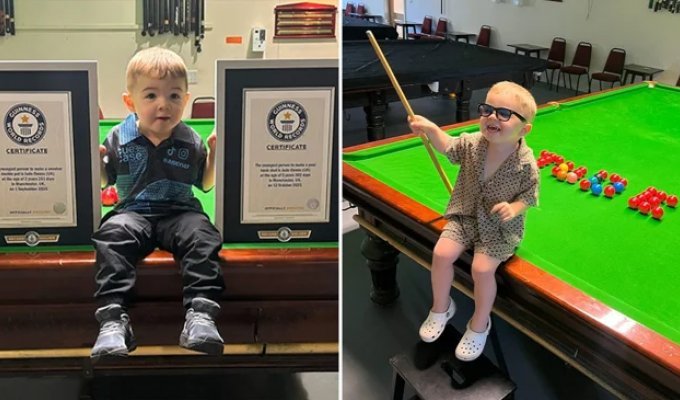 Двухлетний британец полюбил снукер (2 фото + 3 видео)