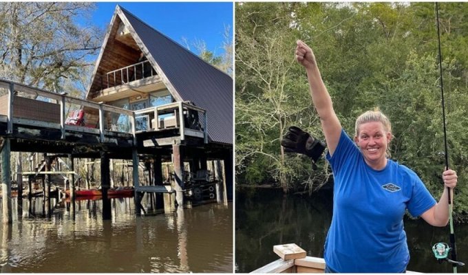 An American woman lives in a house on the water, surrounded by alligators (7 photos + 2 videos)