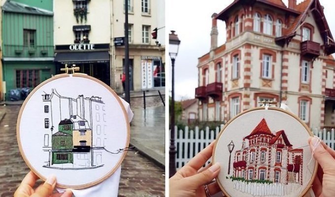 Путешествующая пара воссоздает архитектуру европейских городов с помощью очаровательной вышивки (30 фото)
